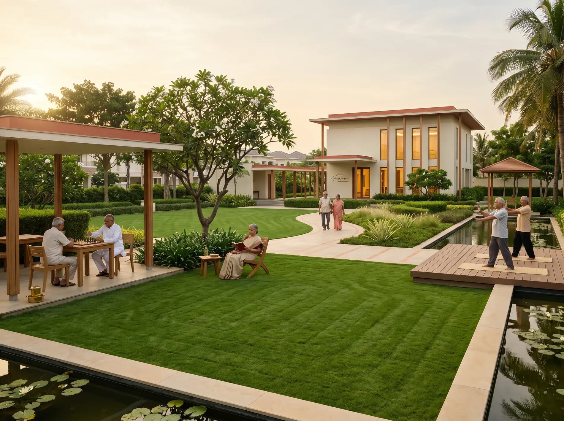 A villa entrance with a gently ramped, step-free threshold