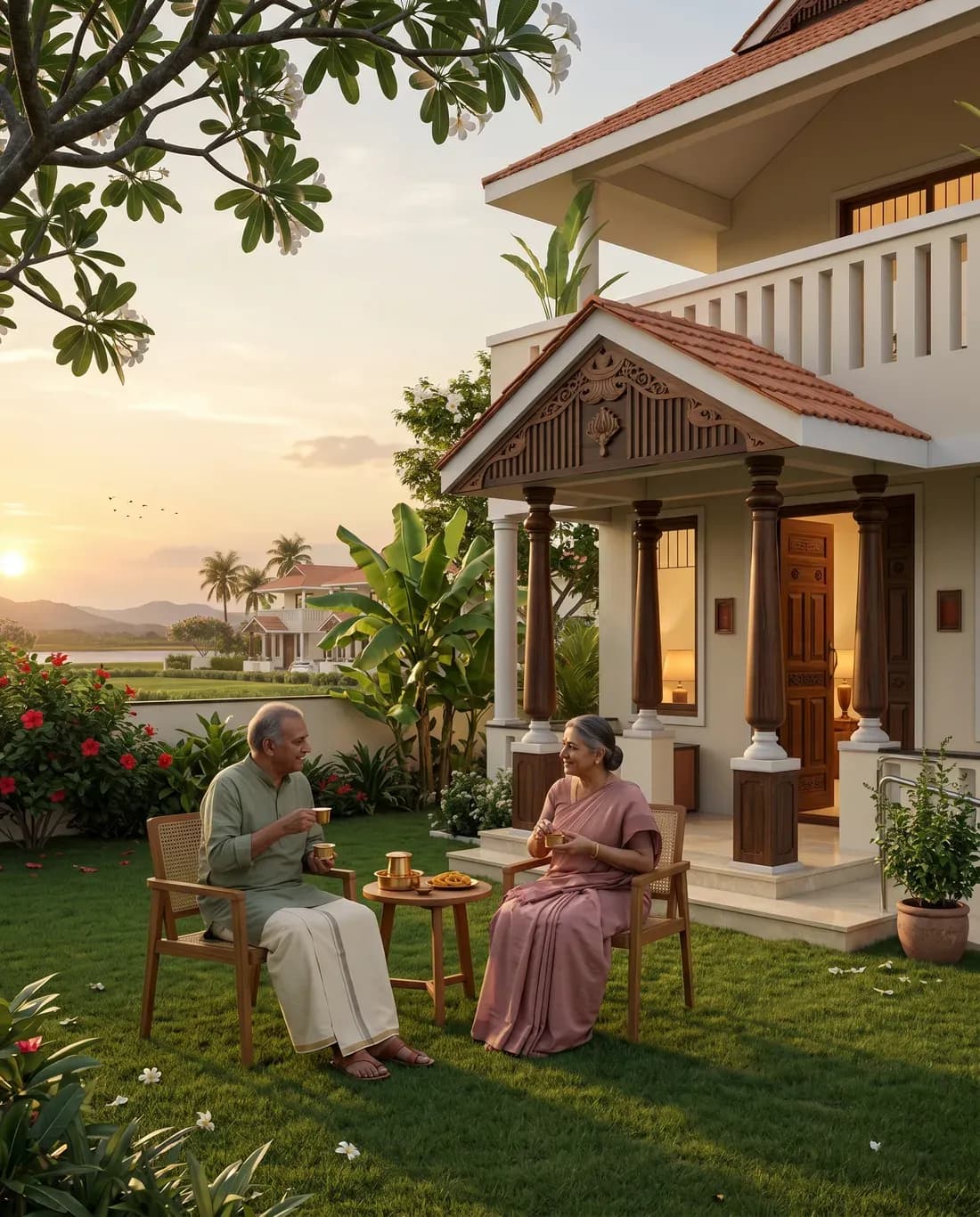 A resident couple on a shaded verandah at Golden Planet