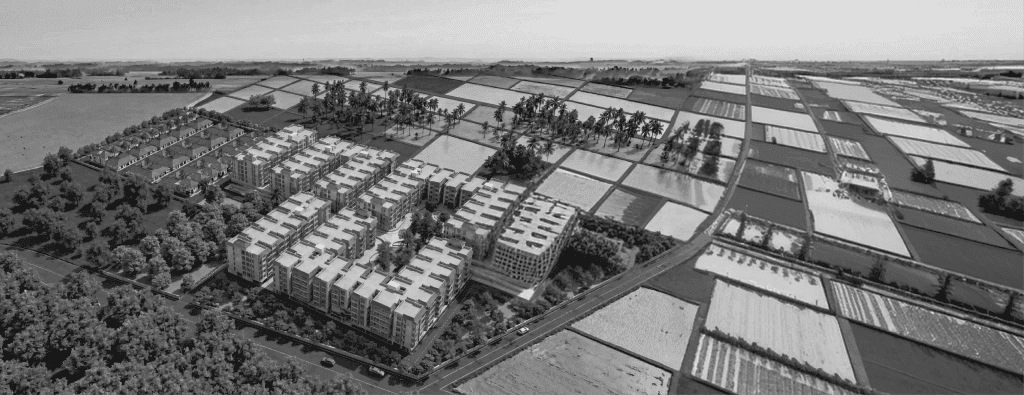 Masterplan of the Golden Planet community seen from above