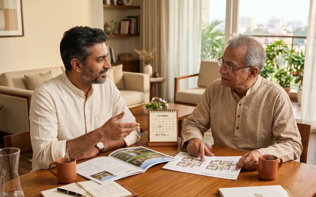 A family reviewing residence paperwork together at home