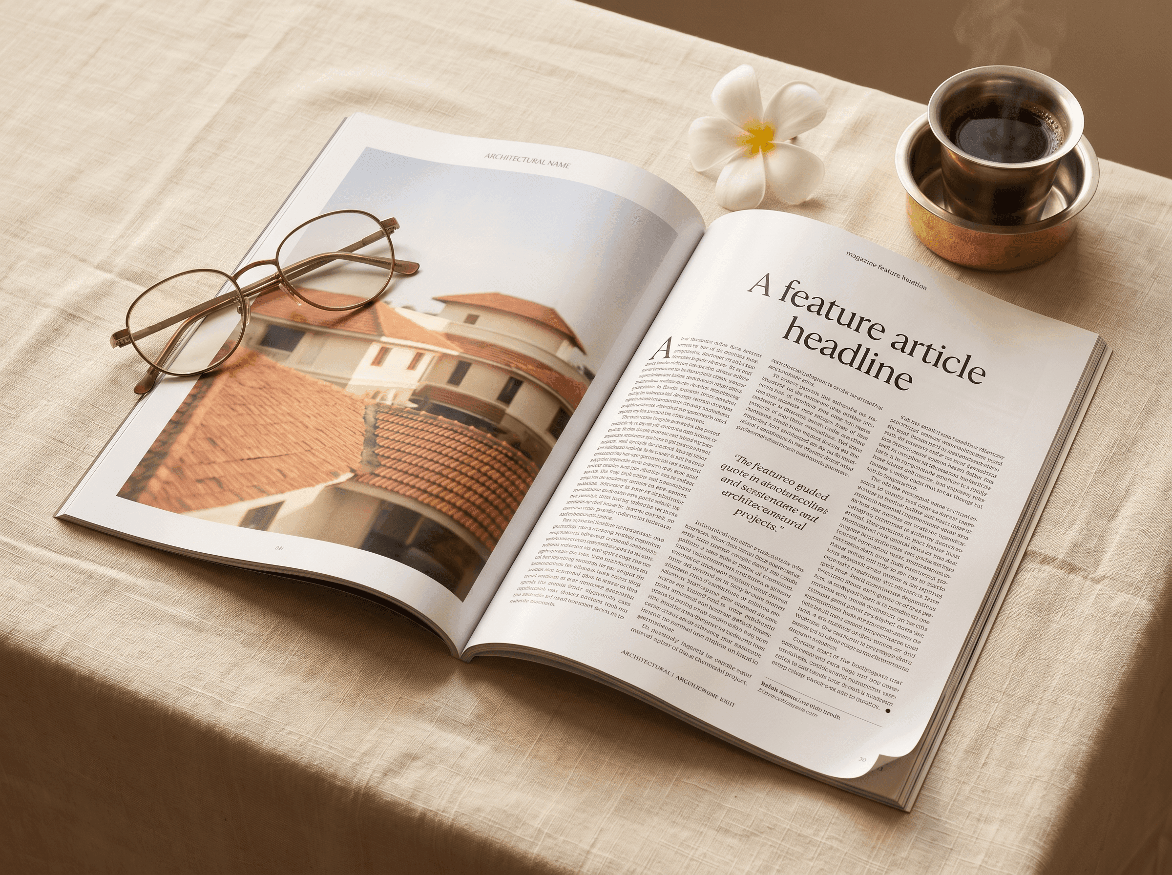 An open magazine featuring Golden Planet beside a cup of filter coffee
